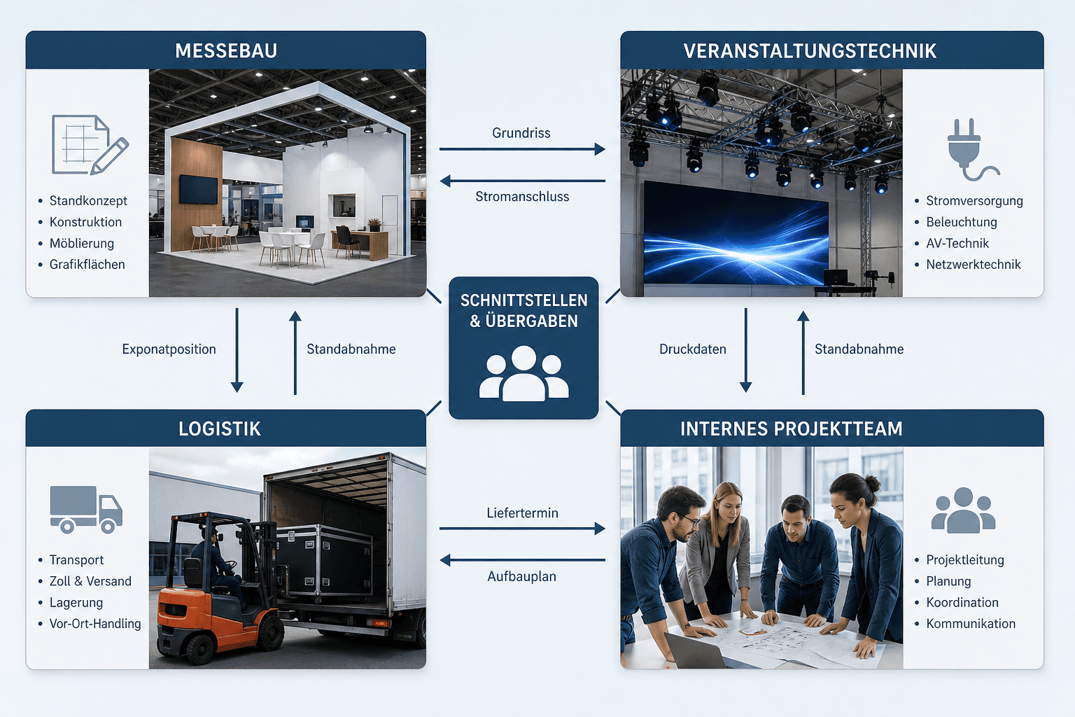 Schnittstellenplan für Messebau, Technik, Logistik und internes Projektteam